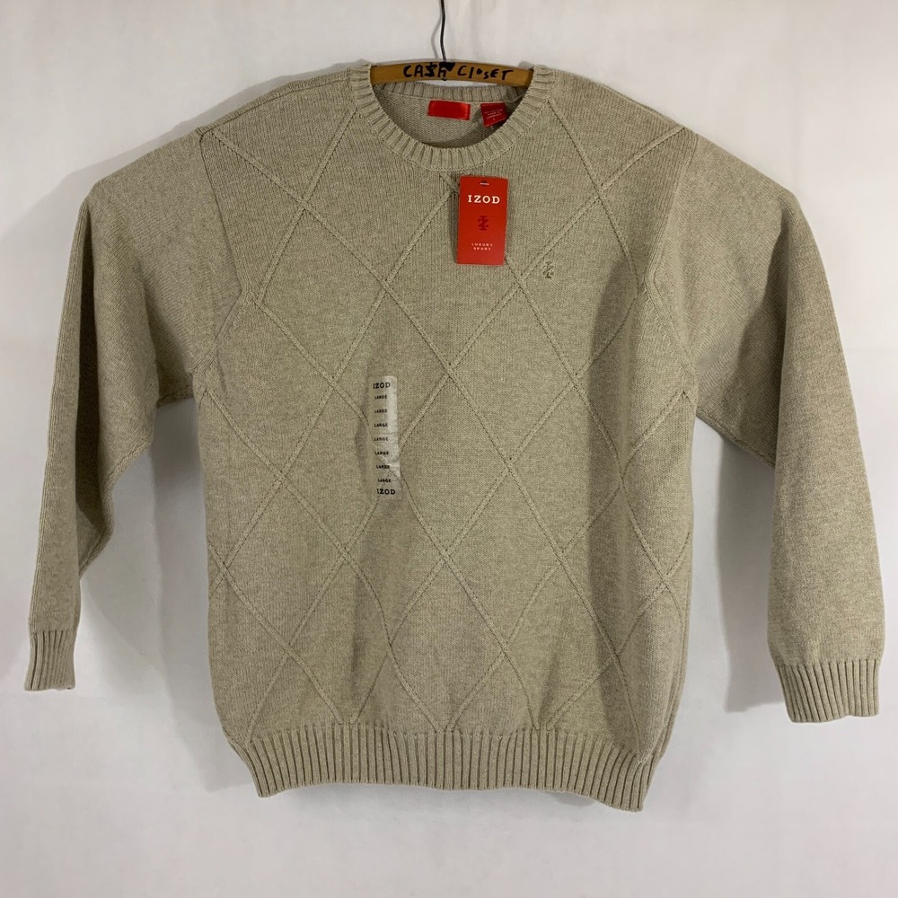 Izod Crewneck Luxury Sport Sweater Beige Large L New‎ w/Tags